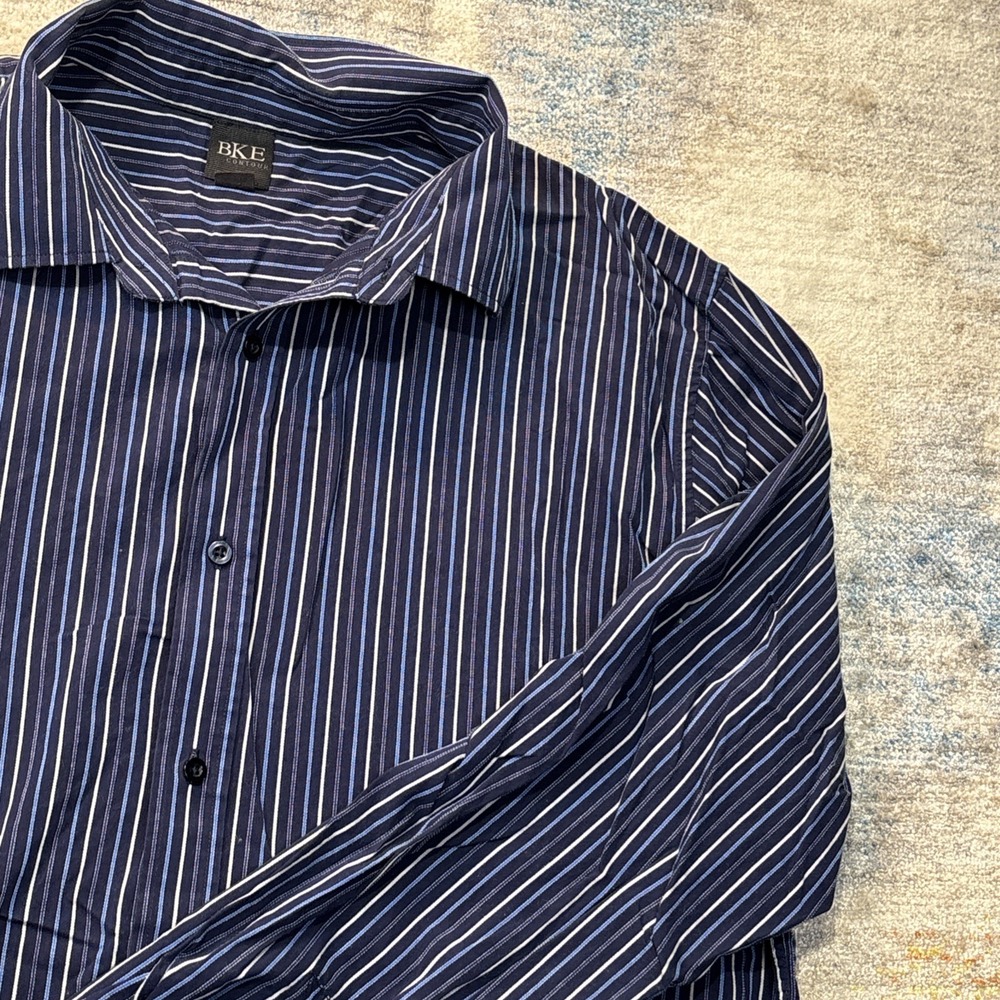 BKE Men's‎ Button Down Shirt XXL Blue Striped Long Sleeve Casual Dress